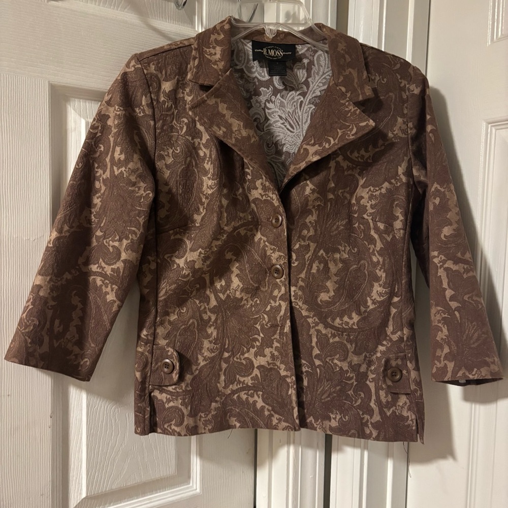 B. Moss Y2K Brown Paisley Wimsigoth Regency 3/4 Sleeves Blazer Jacket Size 8